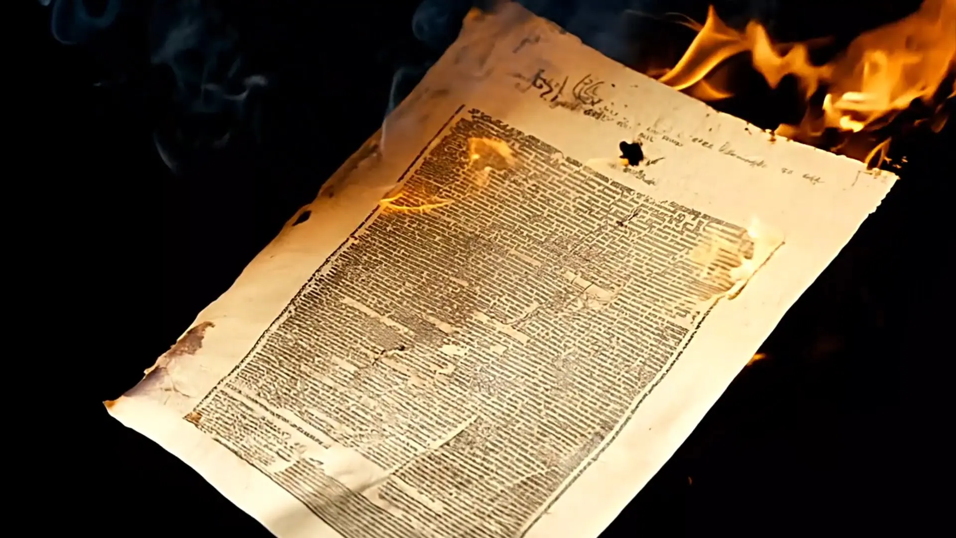 Newspaper Burning in the Dark Video Background